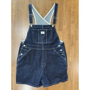 VTG Anchor Blue Denim Overall Shorts Women’s M High Rise Dark Wash 90s Y2K